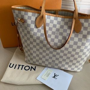 Louis Vuitton Neverfull MM Damier Azure Tote - receipt, box, dustbag, organizer